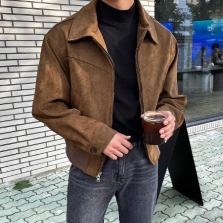 Maximus Suede Jacke | Retro Herrenjacke aus Wildleder mit Kragen
