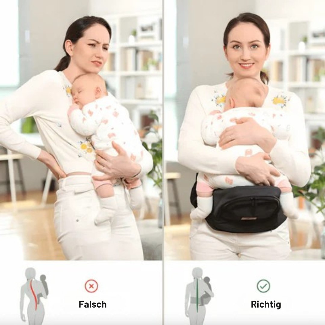 Baby Hüfttrage | Tragetasche mit Sicherheitsgurt gegen Rückenbeschwerden