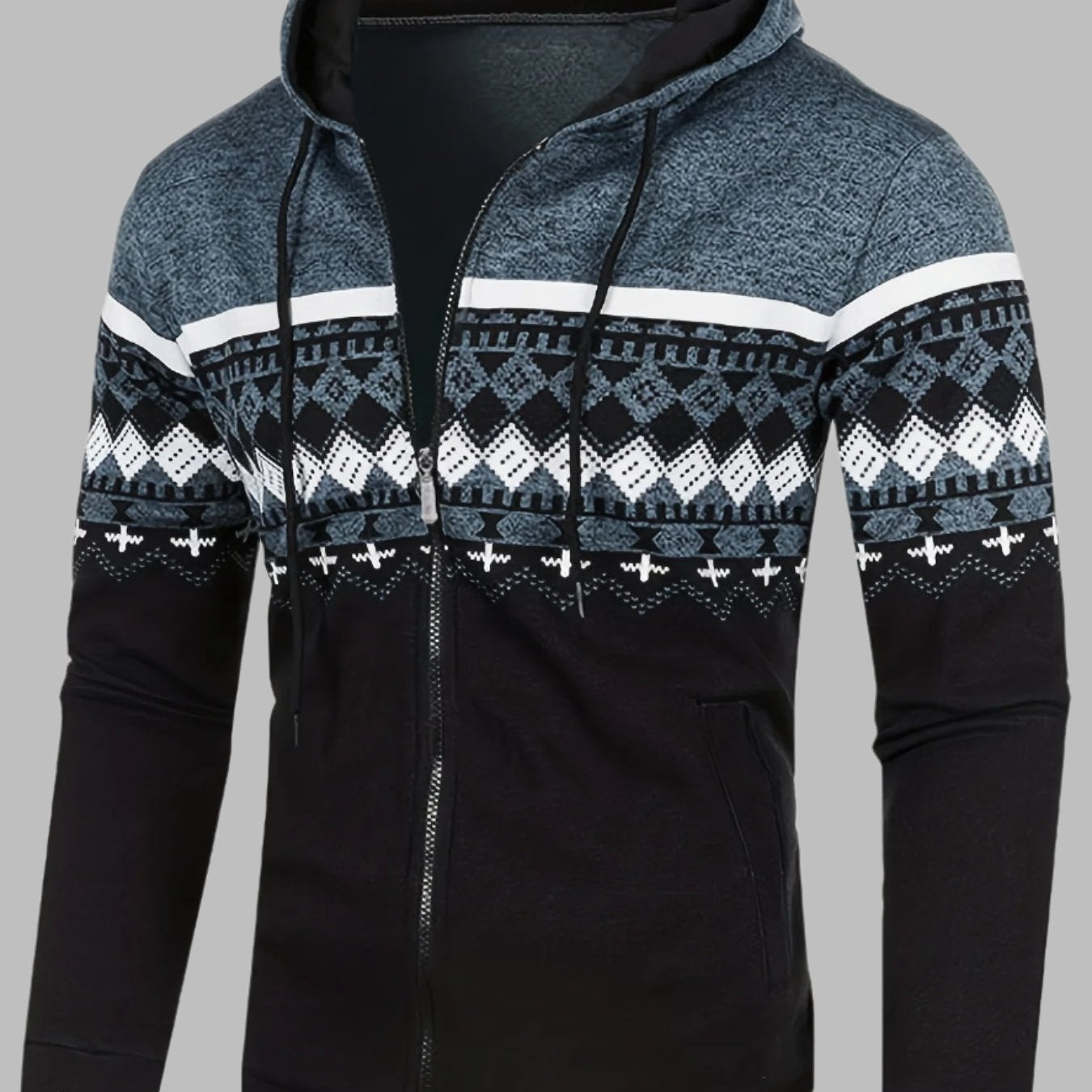 Edvard Nordic Hoodie | Herren-Hoodie mit norwegischem Strickmuster und Reißverschluss
