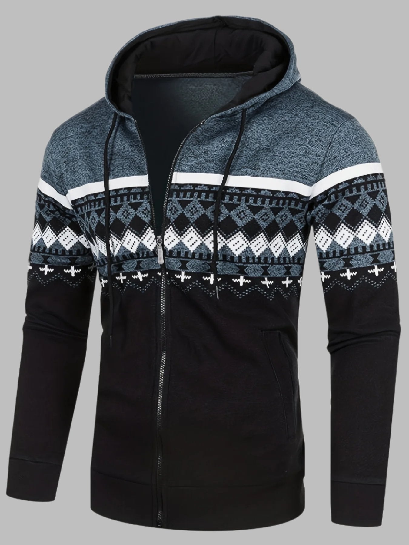 Edvard Nordic Hoodie | Herren-Hoodie mit norwegischem Strickmuster und Reißverschluss