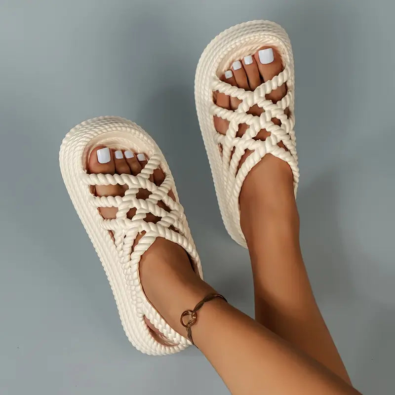 Claudia Plateau Sandalen | Sommerliche Geflochtene Sandalen mit Kreuzriemen für Damen