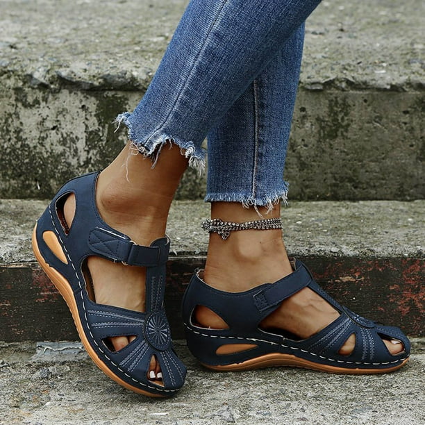 Waltraud Sommer Komfort Sandalen | Damen Keilabsatz Sandalen mit Riemchen für Frauen