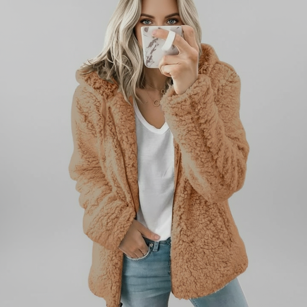 Teddyjacke für den kalte Tage - Stilvolle Fleecejacke mit Kapuze für Damen