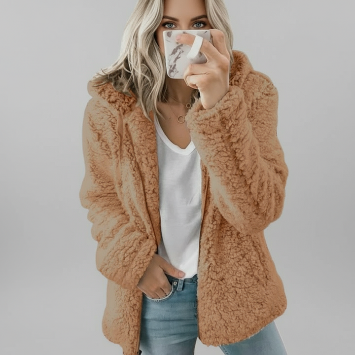 Teddyjacke für den kalte Tage - Stilvolle Fleecejacke mit Kapuze für Damen